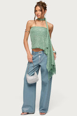 Two Piece Shiny Knit Scarf Top