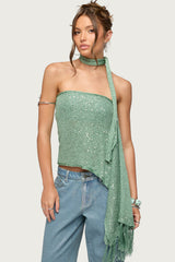 Two Piece Shiny Knit Scarf Top