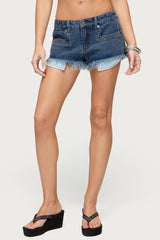 Meshy Studded Denim Micro Shorts