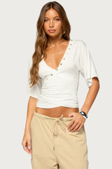 Sully Iridescent Button Wrapped Top