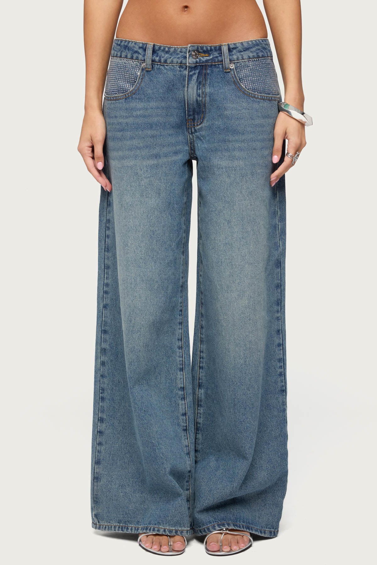 Rhinestone Low Rise Wide Leg Jeans – edikted