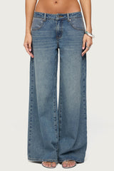 Rhinestone Low Rise Wide Leg Jeans