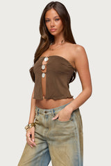Lee Iridescent Strapless Cutout Top