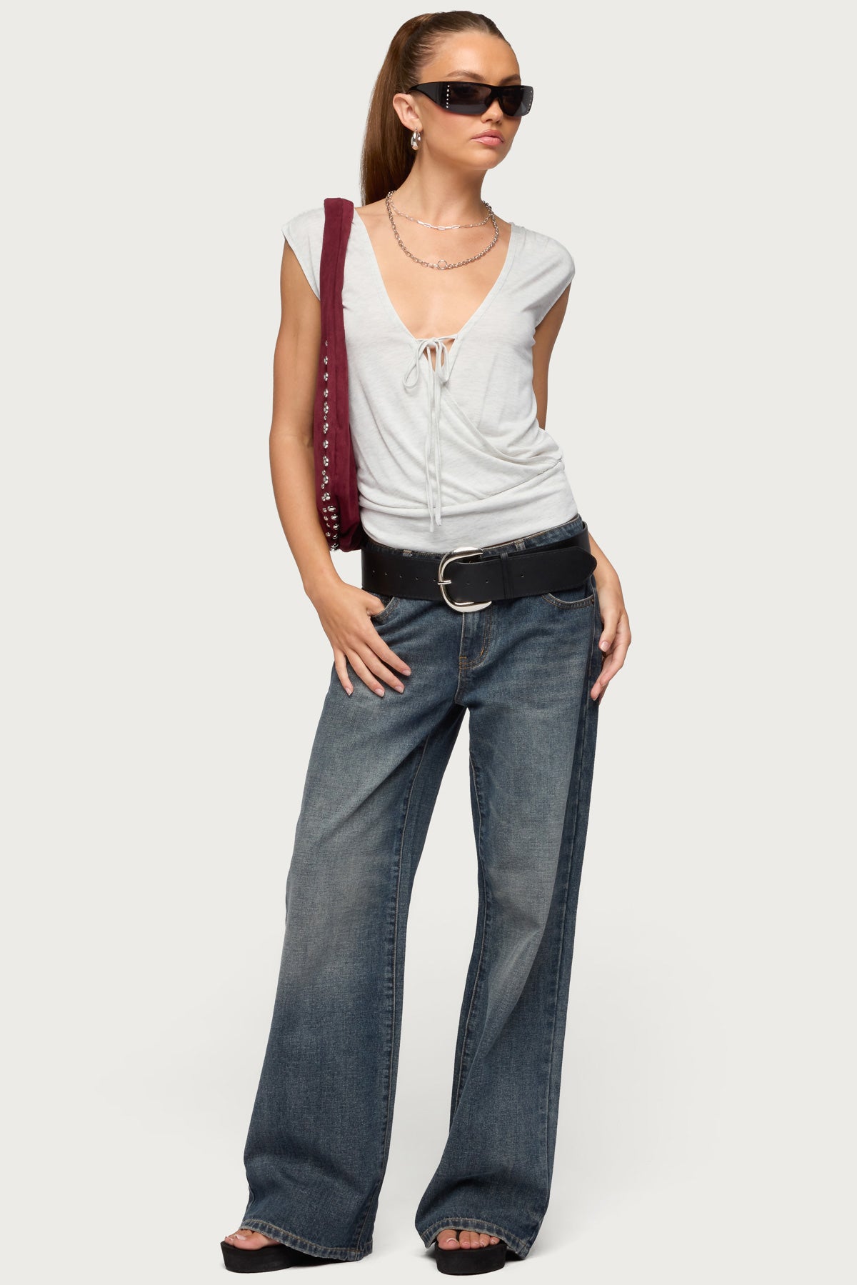 Tie Front V Neck Wrap Top – edikted