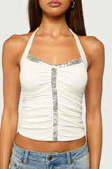 Mook Ruched Sequin Halter Top