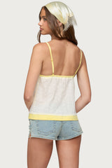 Mavie Contrast Eyelet Babydoll Tank Top