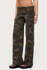 Lumielle Camo Wide Leg Foldover Pants