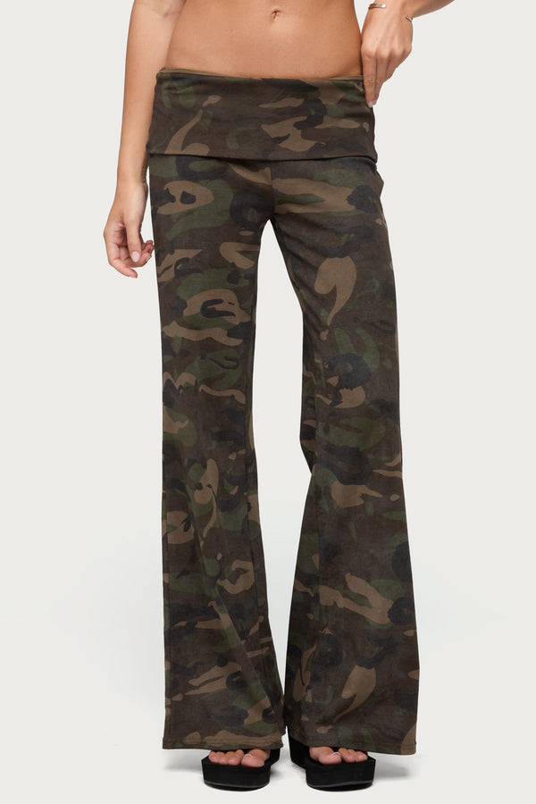 Lumielle Camo Wide Leg Foldover Pants