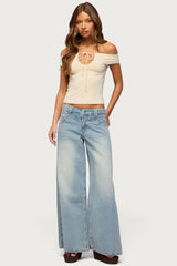 Kaite Off Shoulder Cutout Tie Top