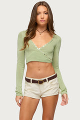 Hyla Button Cropped Knit Wrap Top