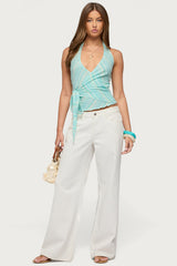 Aquarelle Striped Wrap Halter Top