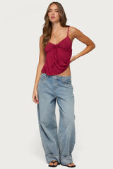 Michey Tie Front Babydoll Tank Top