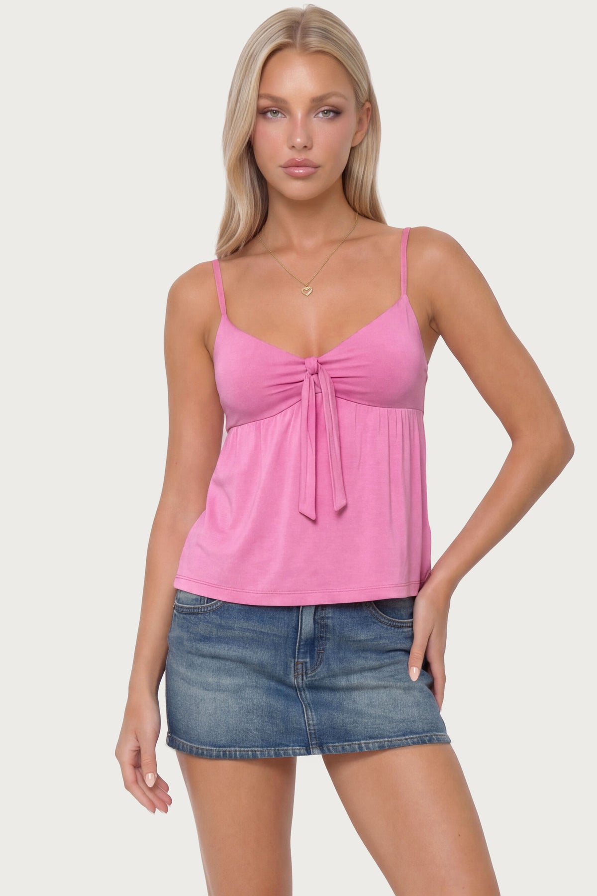 Michey Tie Front Babydoll Tank Top