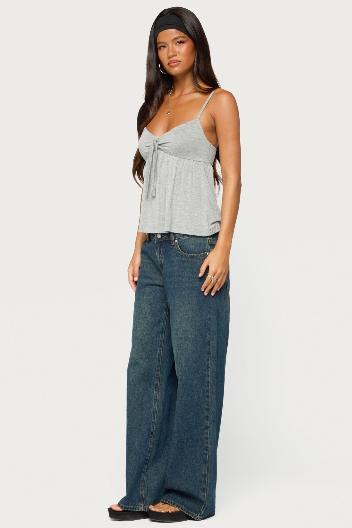 Michey Tie Front Babydoll Tank Top