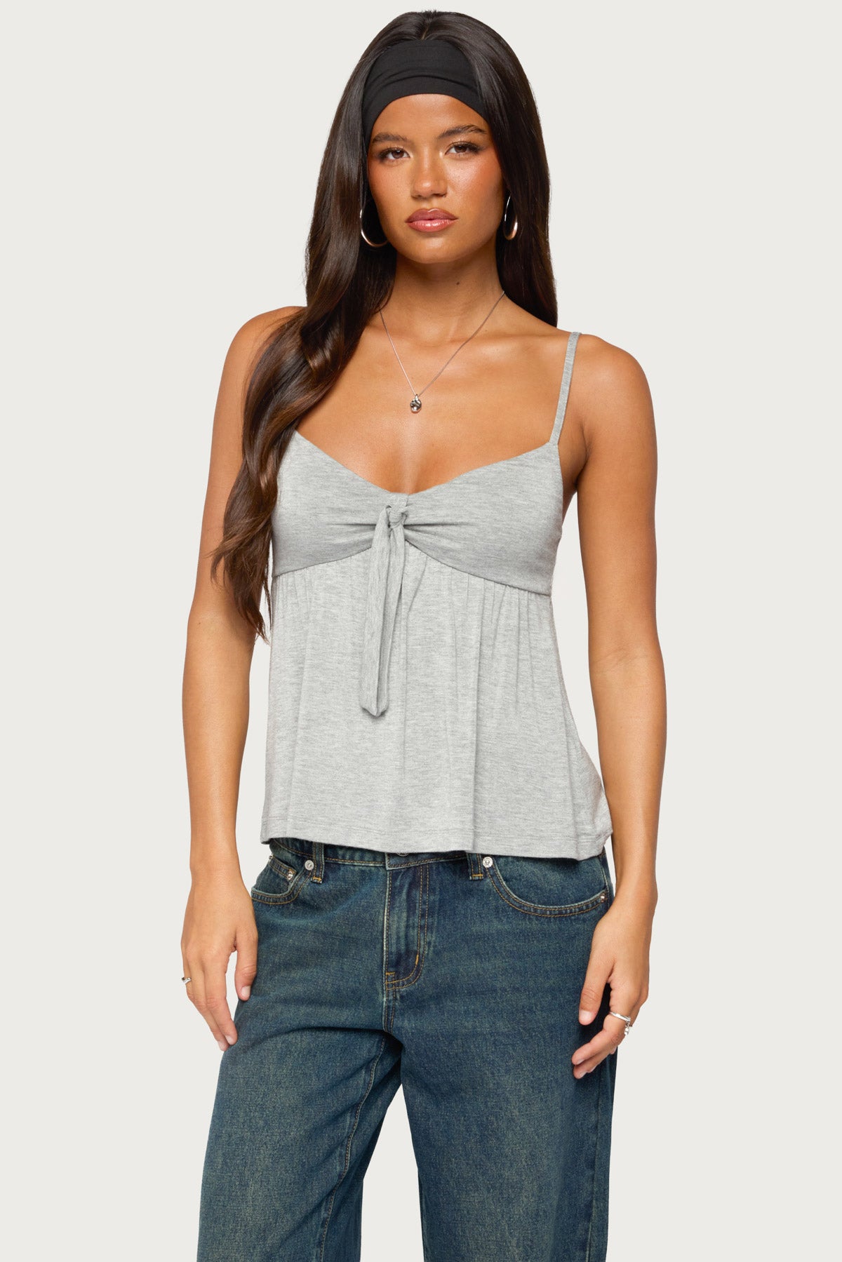 Michey Tie Front Babydoll Tank Top