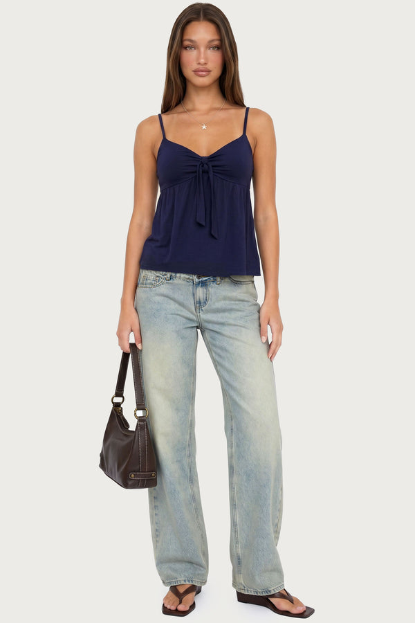 Michey Tie Front Babydoll Tank Top