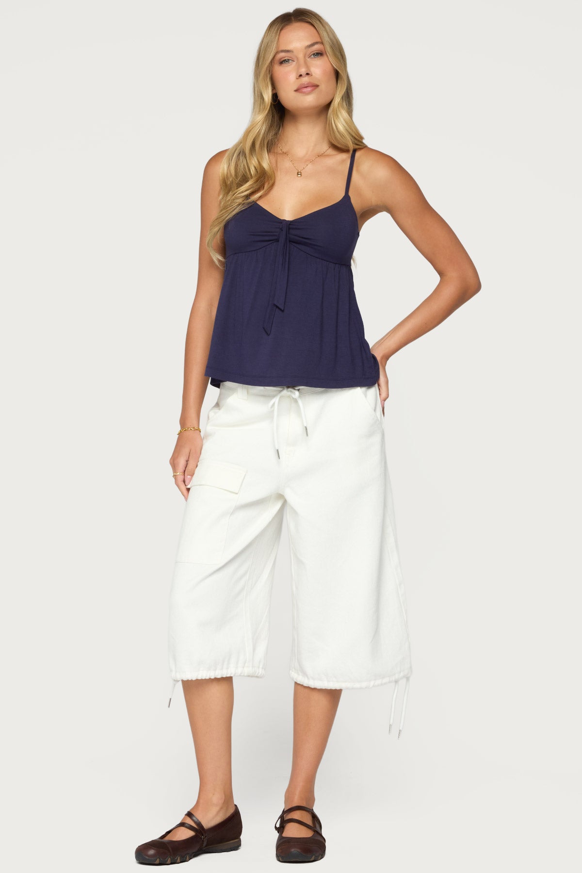 Michey Tie Front Babydoll Tank Top