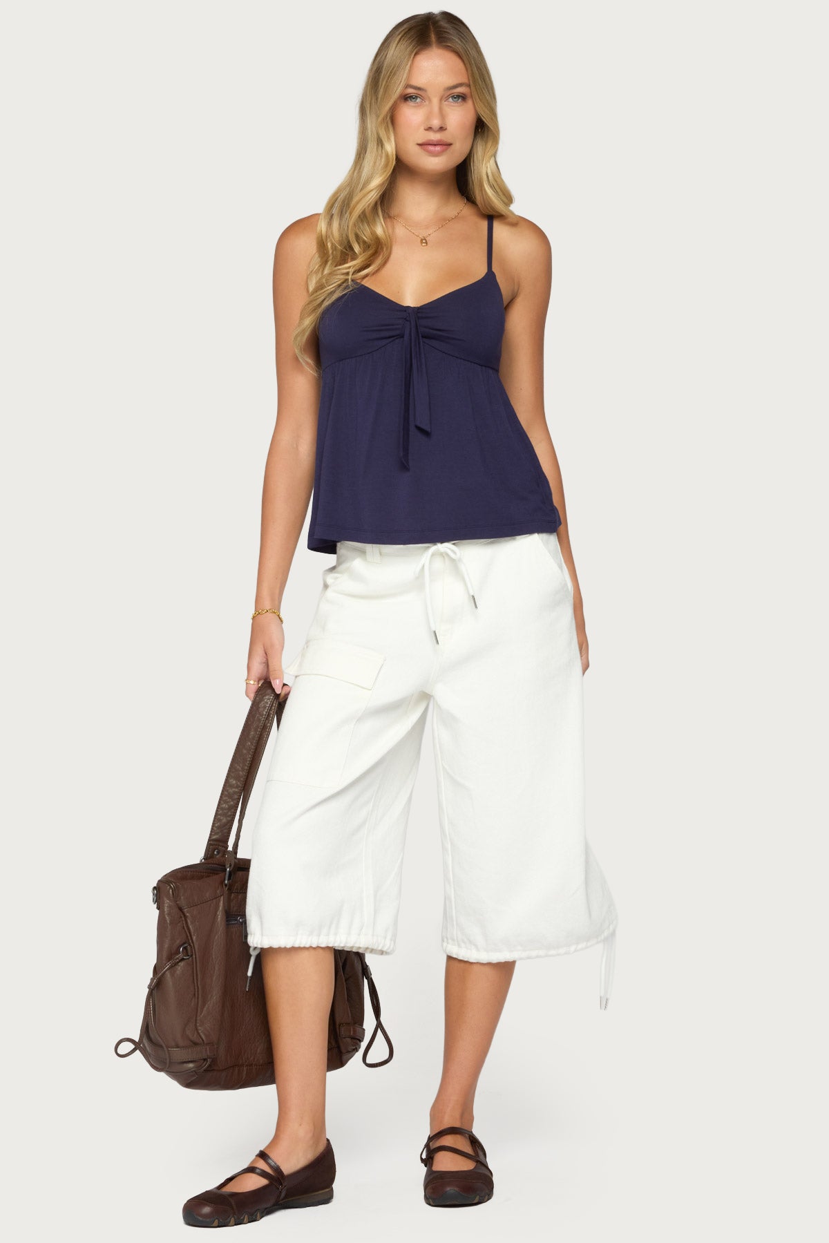 Michey Tie Front Babydoll Tank Top