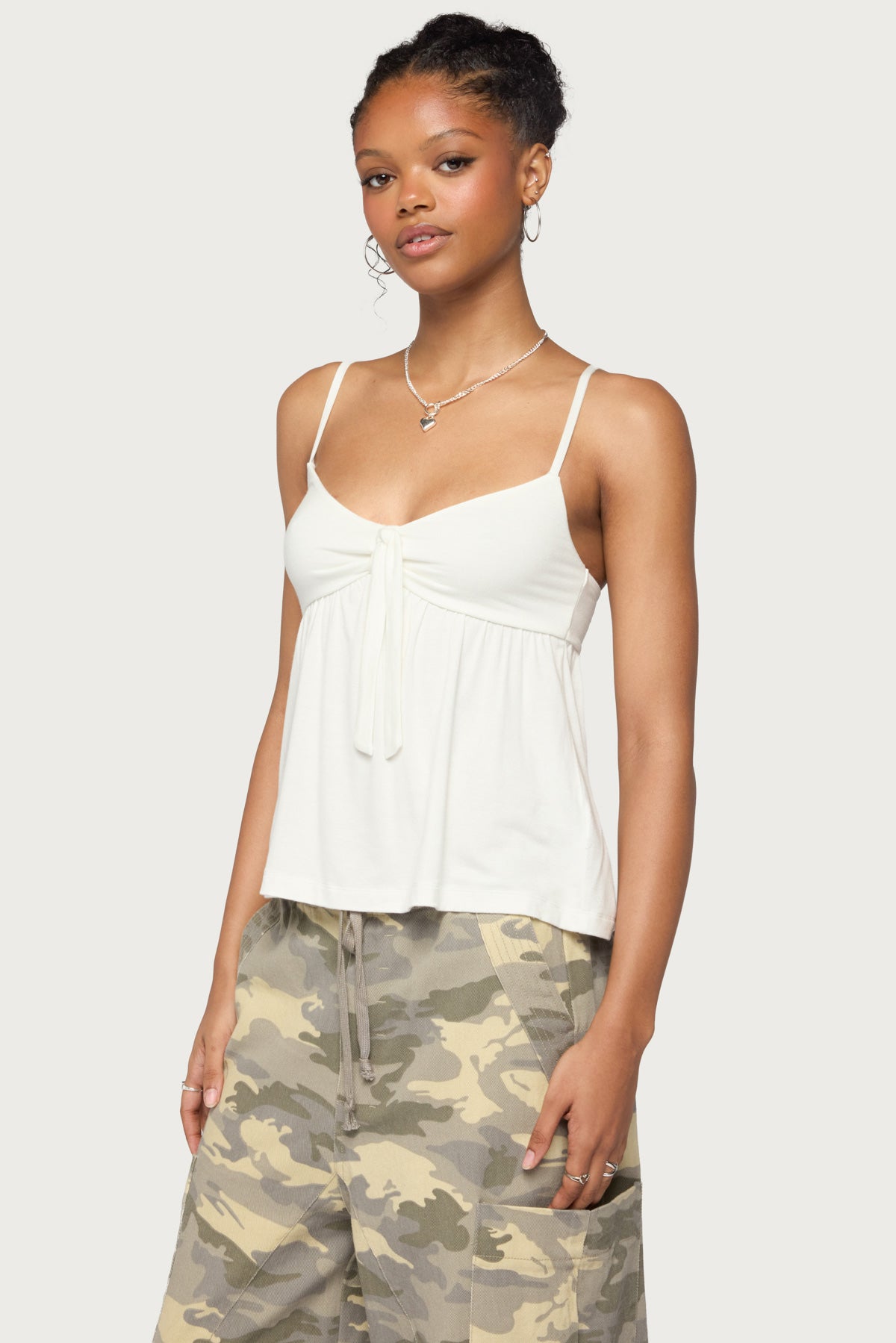 Michey Tie Front Babydoll Tank Top
