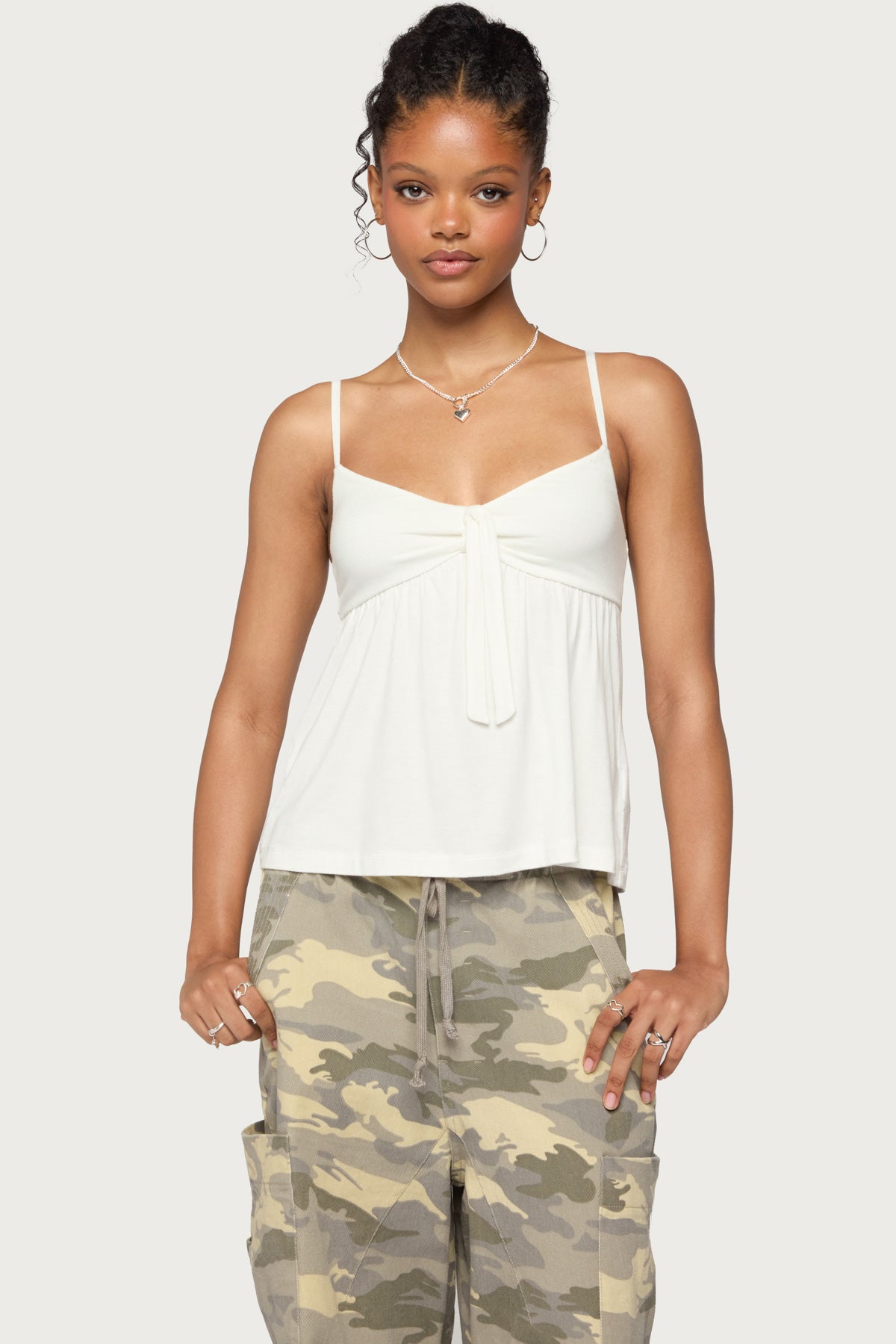 Michey Tie Front Babydoll Tank Top