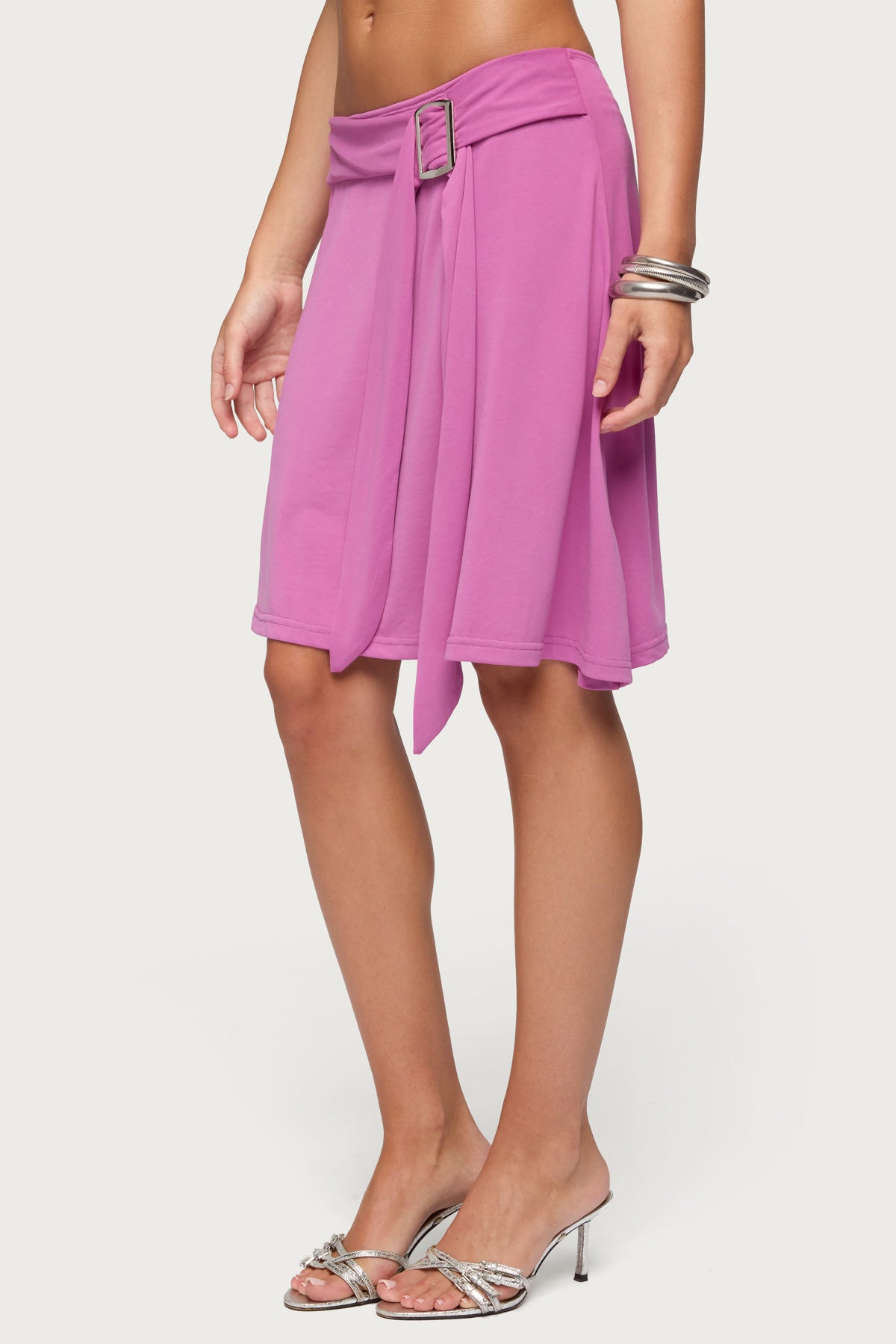 Fiori Buckle Asymmetric Midi Skirt
