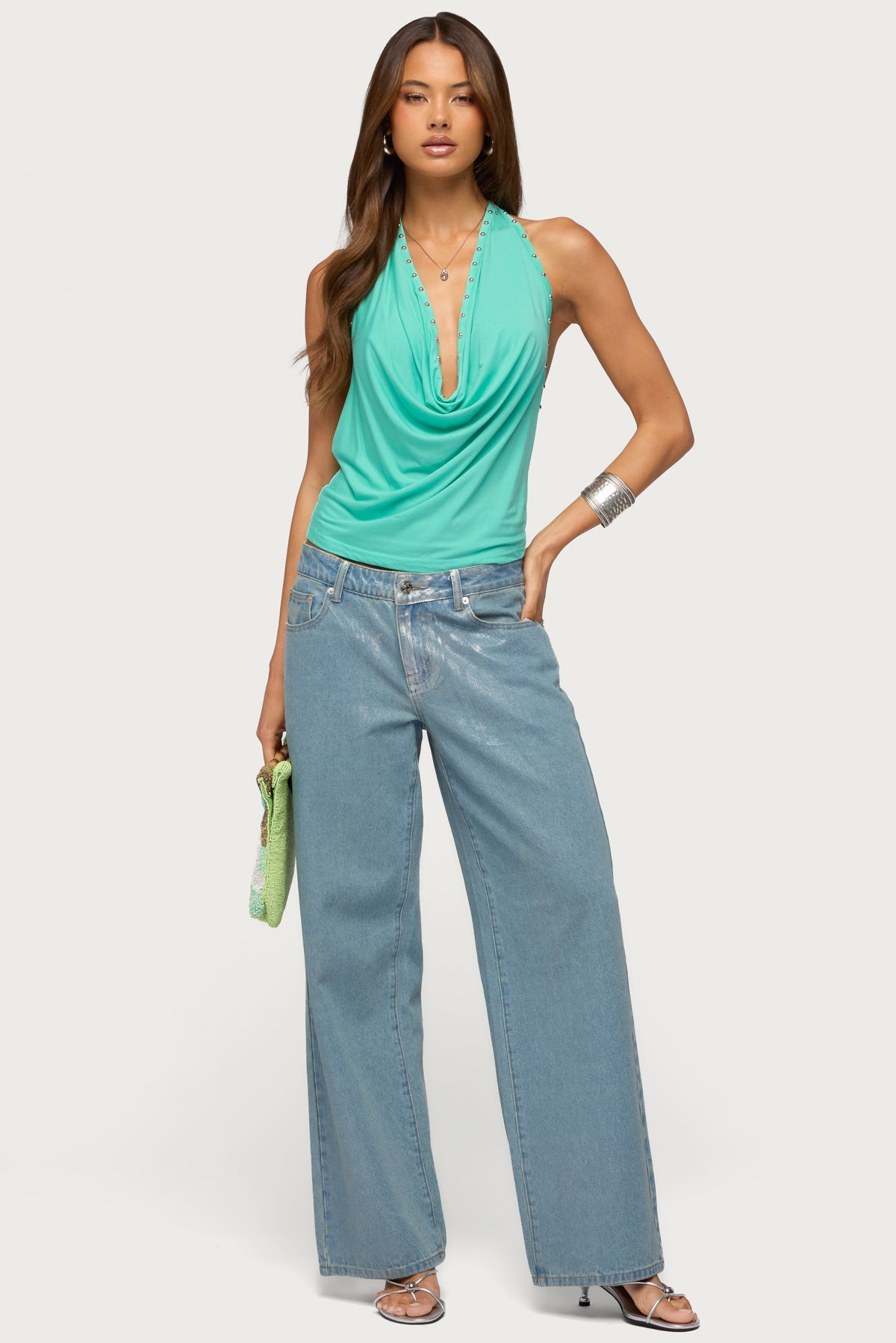 Sephie Stud Cowl Neck Halter Top
