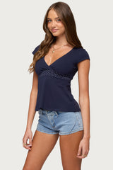 Indygo Polka Dot V Neck Top