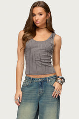 Beaded Fringe Ribbed Tank Top