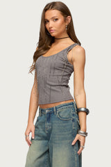 Beaded Fringe Ribbed Tank Top