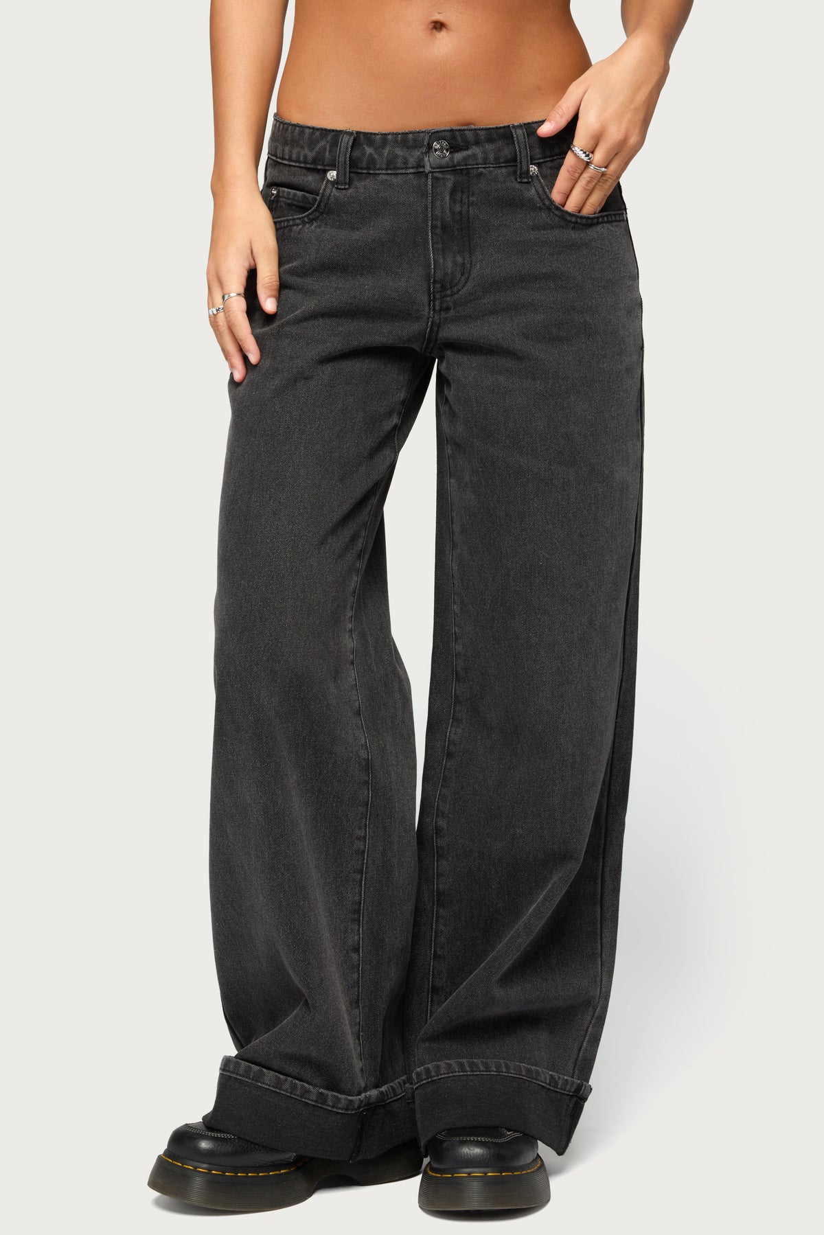 Gatz Cuffed Low Rise Wide Leg Jeans