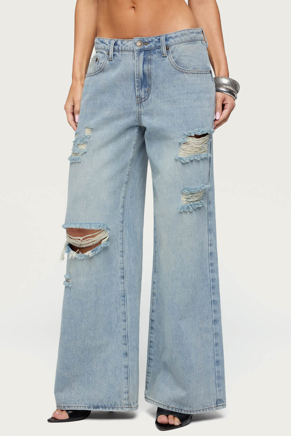 Ella Distressed Low Rise Baggy Jeans