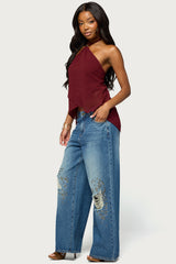Chiffon Split Open Back Halter Top