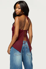 Chiffon Split Open Back Halter Top