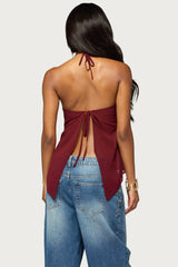 Chiffon Split Open Back Halter Top