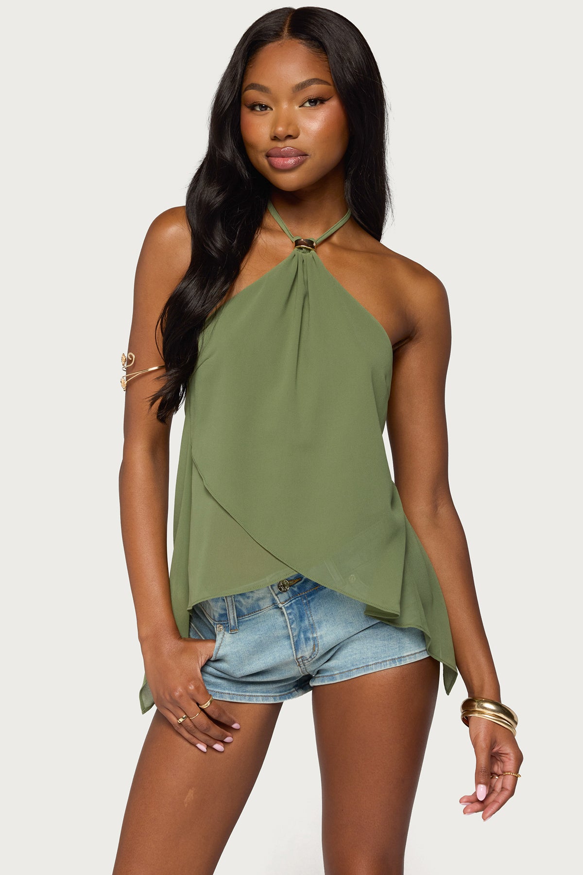 Chiffon Split Open Back Halter Top – edikted Chiffon Split Open Back Halter Top – edikted
