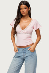 Yvetta Lacey Flutter Sleeve Top