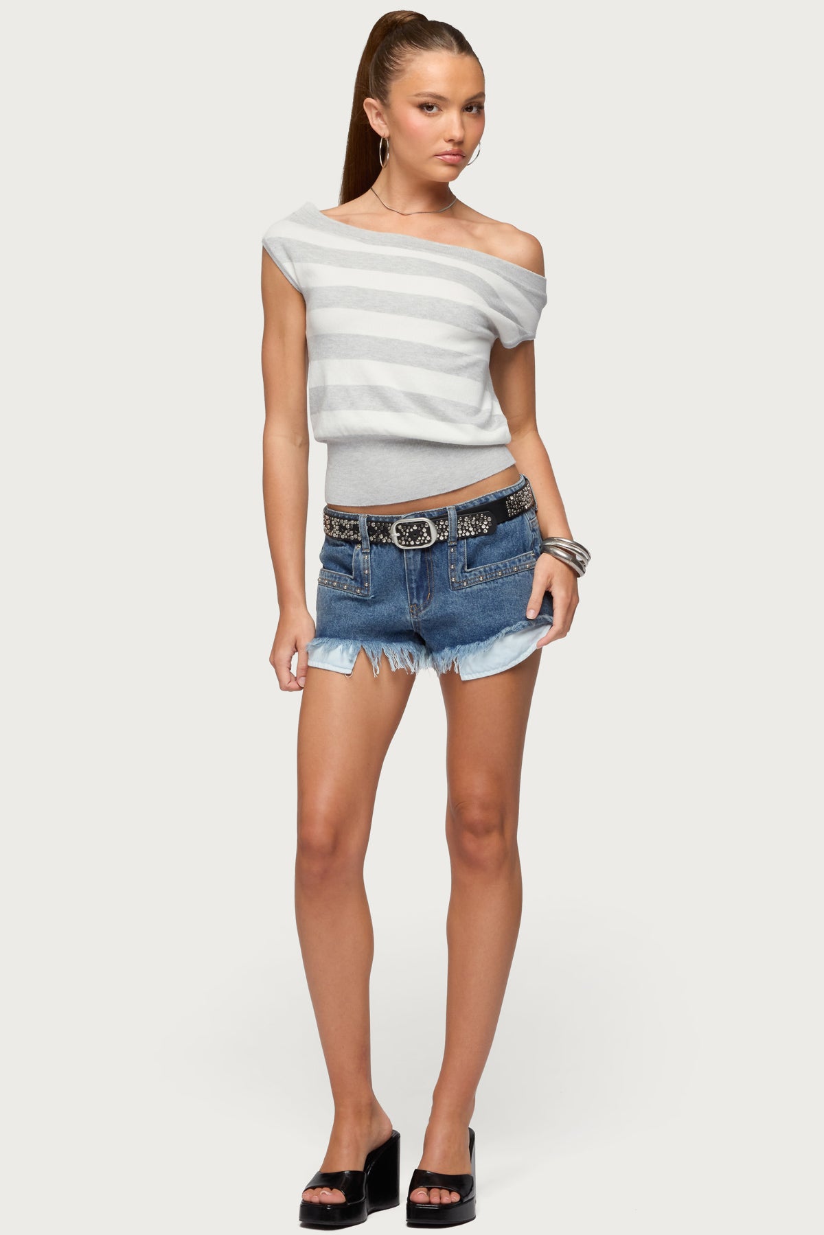 Hettie Off Shoulder Striped Knit Top