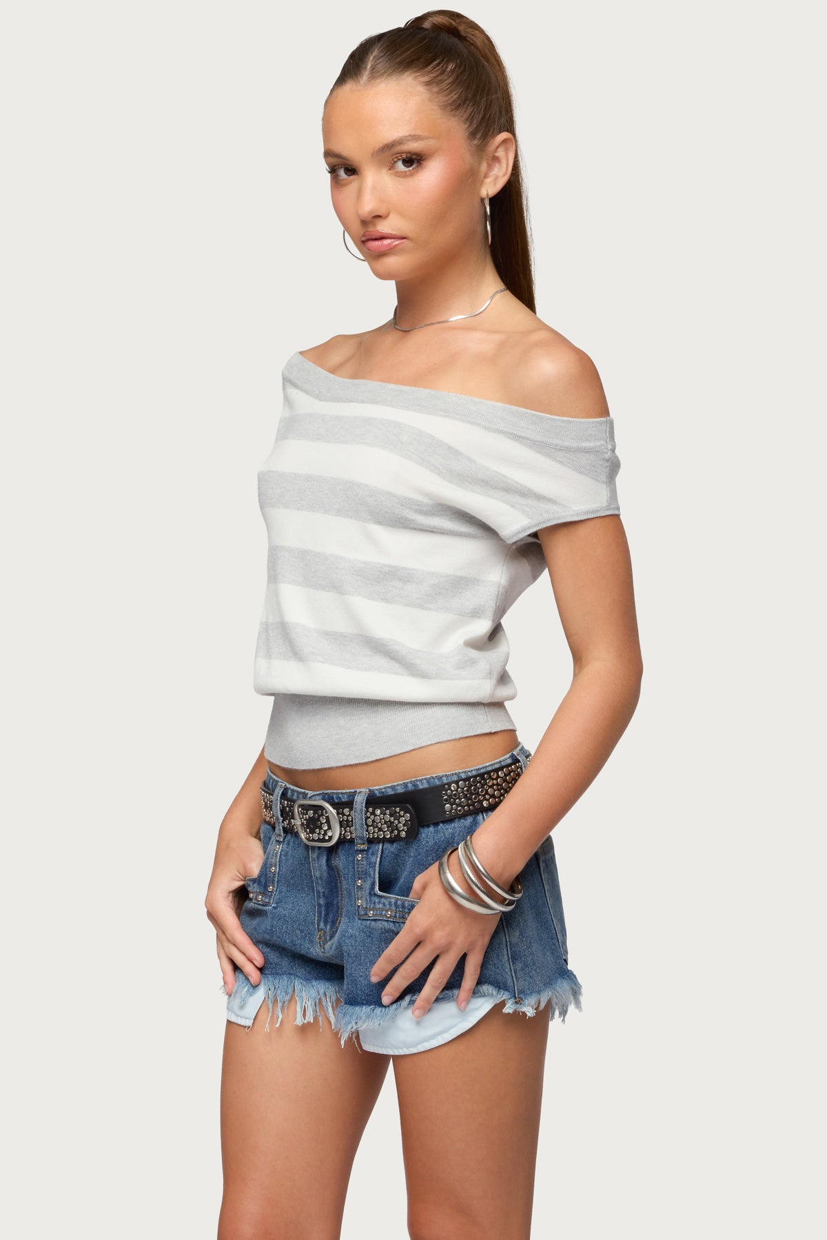 Hettie Off Shoulder Striped Knit Top