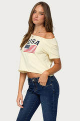 USA Babe Off Shoulder T Shirt