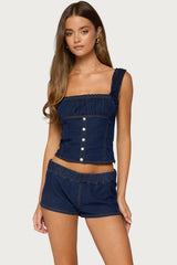 Aggie Ruched Button Up Denim Top
