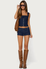 Aggie Ruched Button Up Denim Top