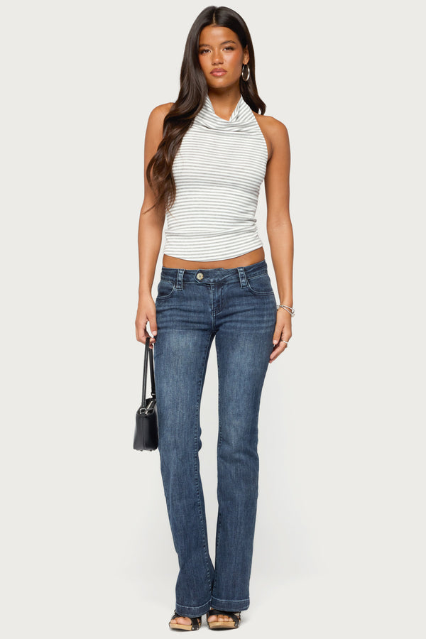 Loran Striped High Cowl Neck Top