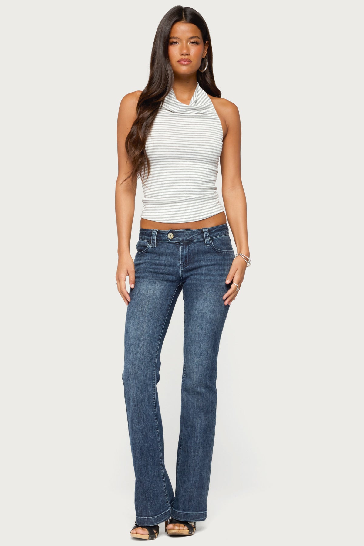 Loran Striped High Cowl Neck Top
