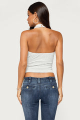 Loran Striped High Cowl Neck Top