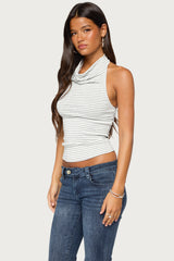 Loran Striped High Cowl Neck Top