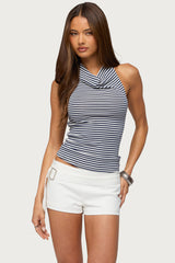 Loran Striped High Cowl Neck Top