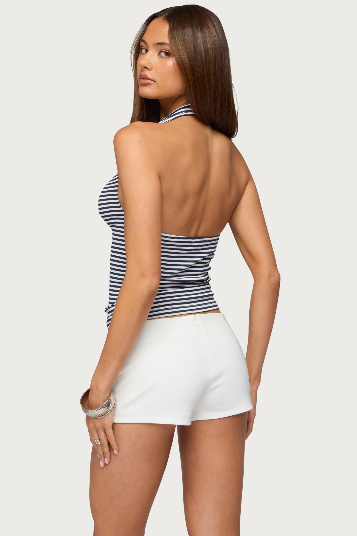 Loran Striped High Cowl Neck Top