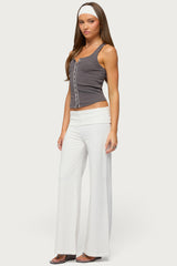 Contrast Button Up Ribbed Tank Top