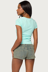 Suda Iridescent Button Cutout T Shirt