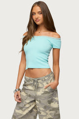 Moranne Lacey Off Shoulder Ribbed Top